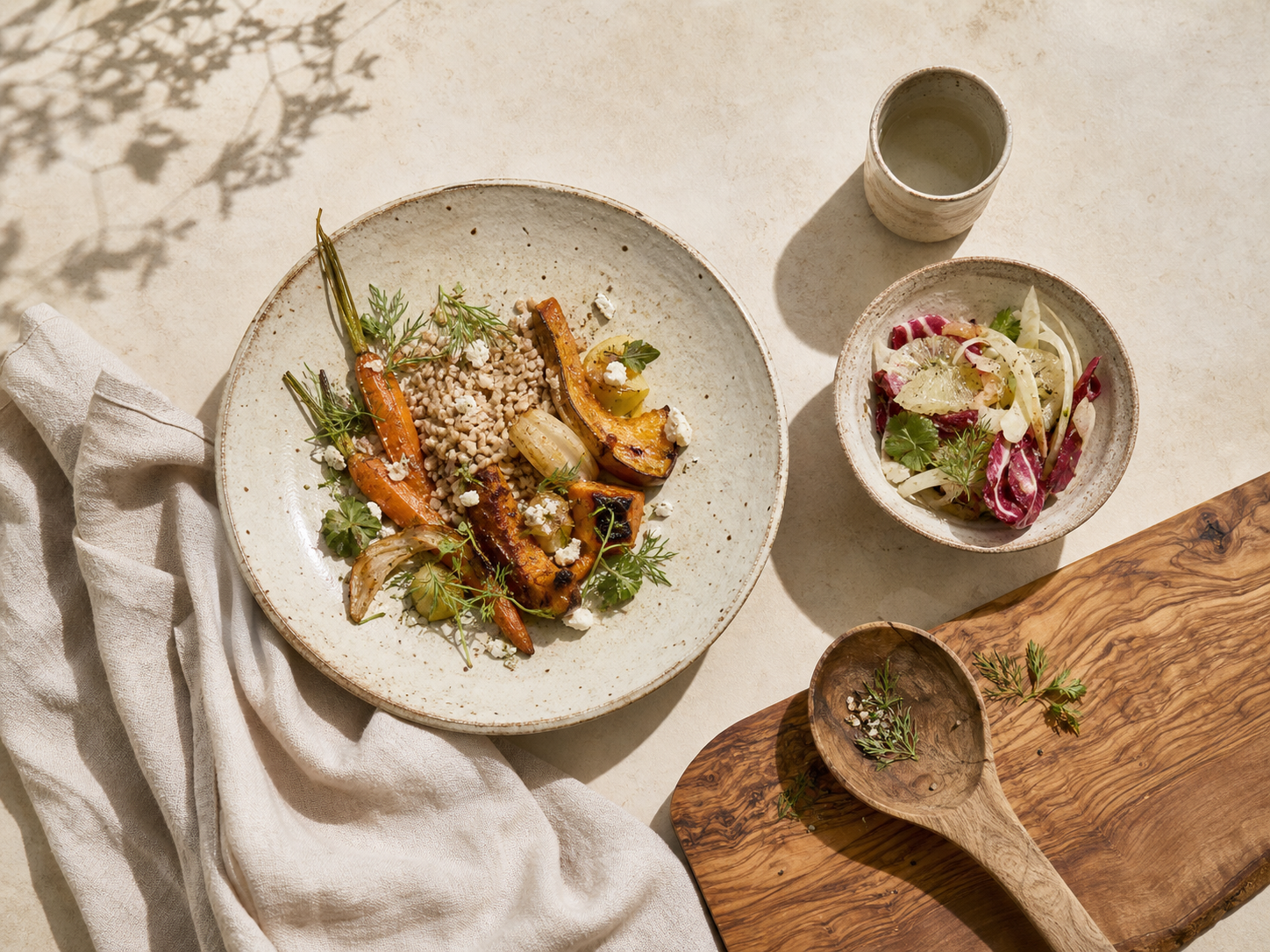 A composed seasonal table in soft natural light
