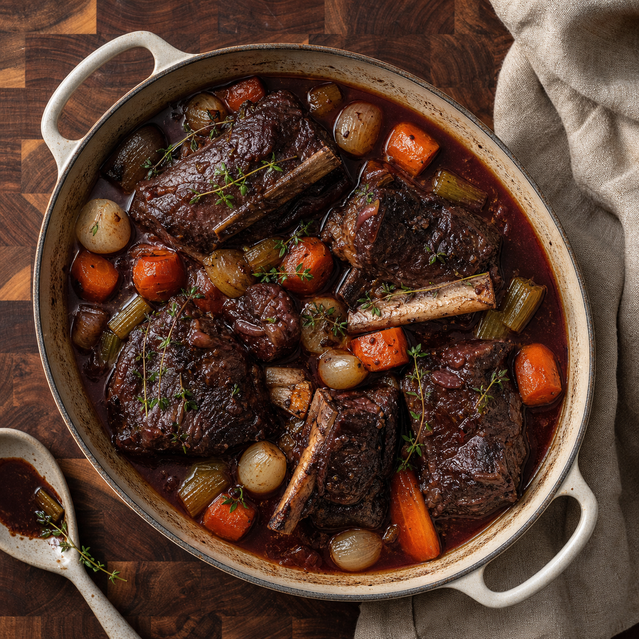 A cast iron Dutch oven filled with slowly roasted vegetables